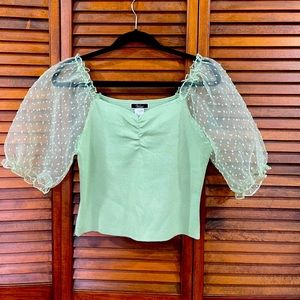 Sage green dressy knitted puff sleeve top